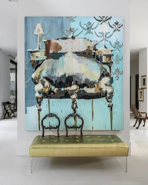 Luxury residential interior design with oversized artwork and gallery-style entry space in a Houston home