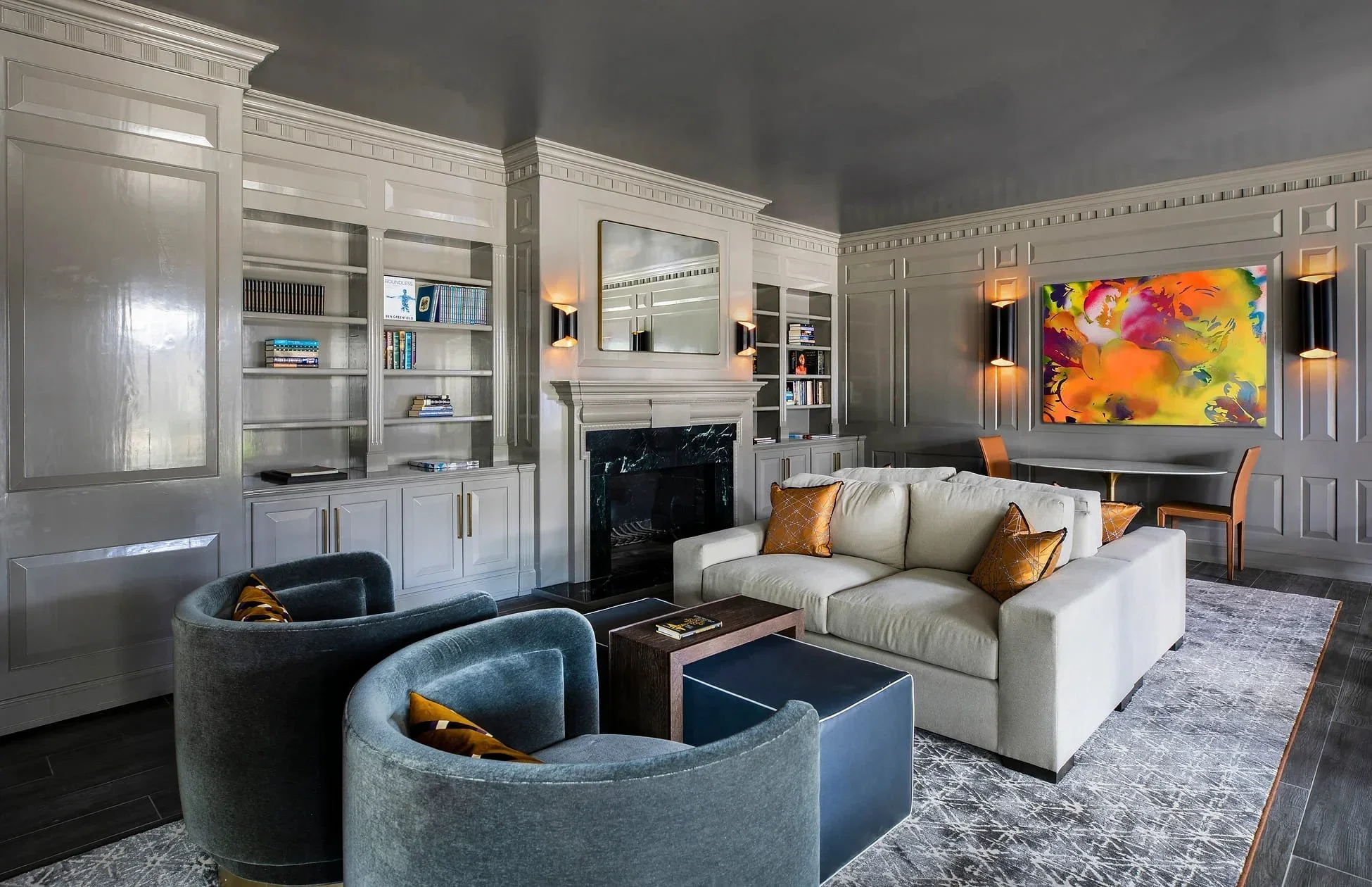 Private clinic interior design in Houston with tailored lounge seating, soft lighting and an upscale client experience